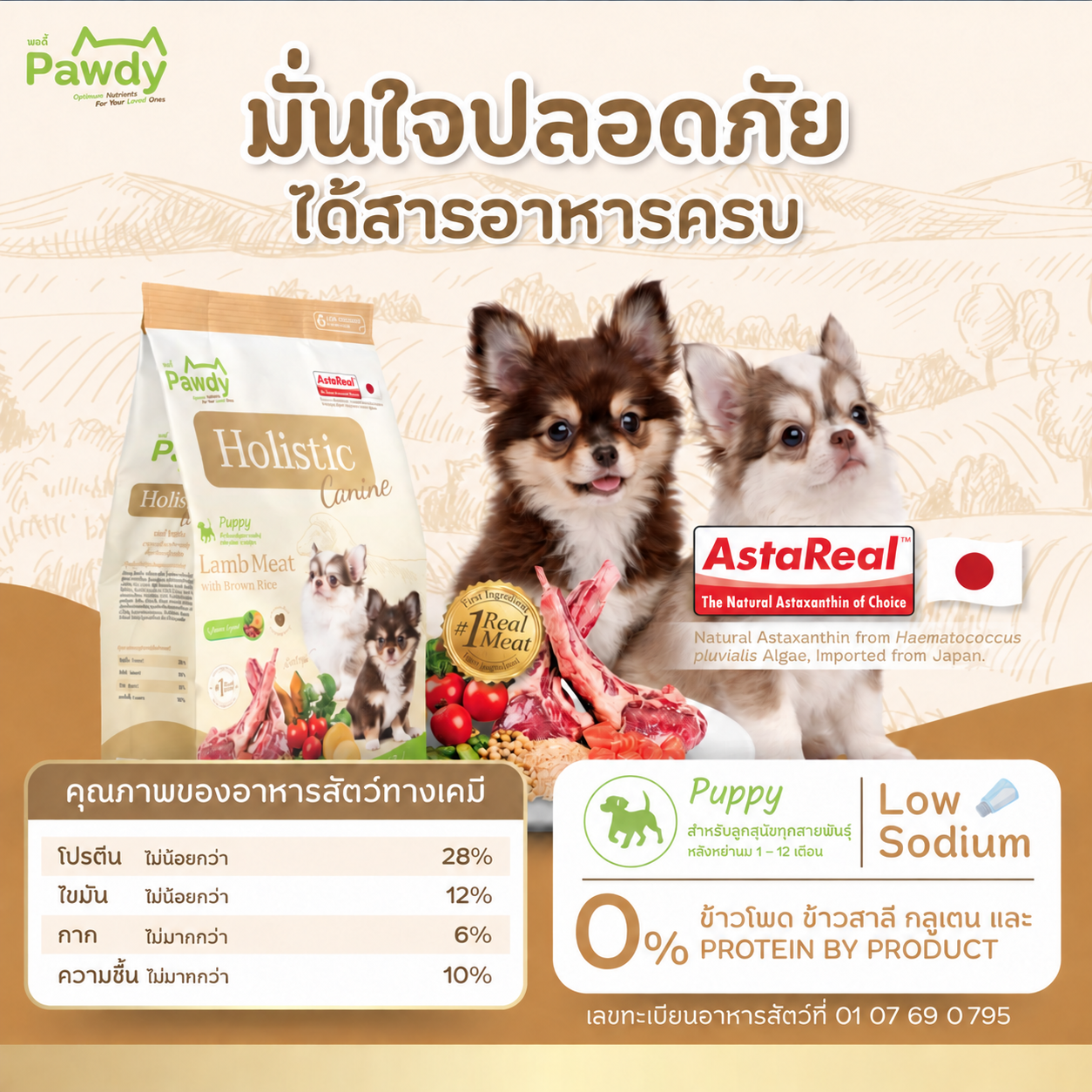 Pawdy อาหารลูกสุนัขเกรดโฮลิสติก ใส่ Astaxanthin AstaReal™ สูตรเนื้อแกะและข้าวกล้อง อายุ 2 เดือน–1 ปี - Image 10