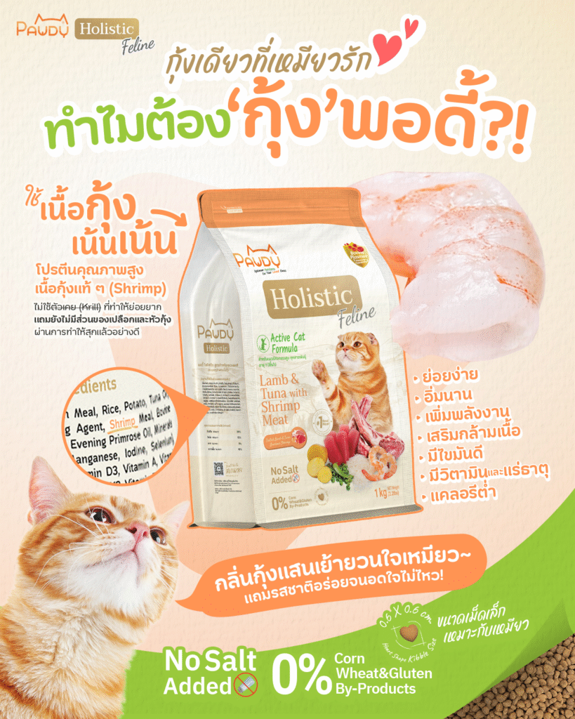 ทำไมต้องกุ้งพอดี้(Pawdy) เนื้อกุ้งเน้นเน้นโปรตีนคุณภาพสูงเนื้อกุ้งแท้ๆ ไม่ใช้ตัวเคยที่ทำให้ย่อยยากแถมยังมีส่วนผสมของเปลือกกุ้งและหัวกุ้งผ่านการทำให้สุกอย่างดี ย่อยง่าย อิ่มนานเพิ่มพลังงาน เสริมกล้ามเนื้อ มีไขมันดี มีวิตามิน และแร่ธาตุ แคลอรีต่ำ
